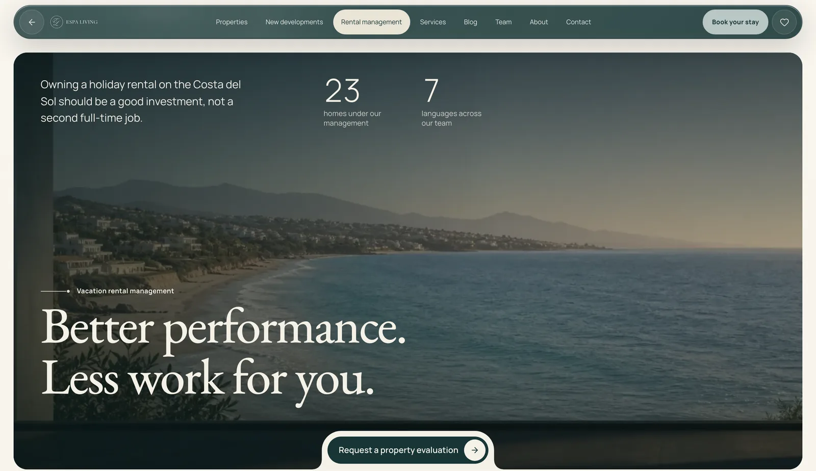 The page for owners at a desk: Better performance, less work for you, with the homes under management