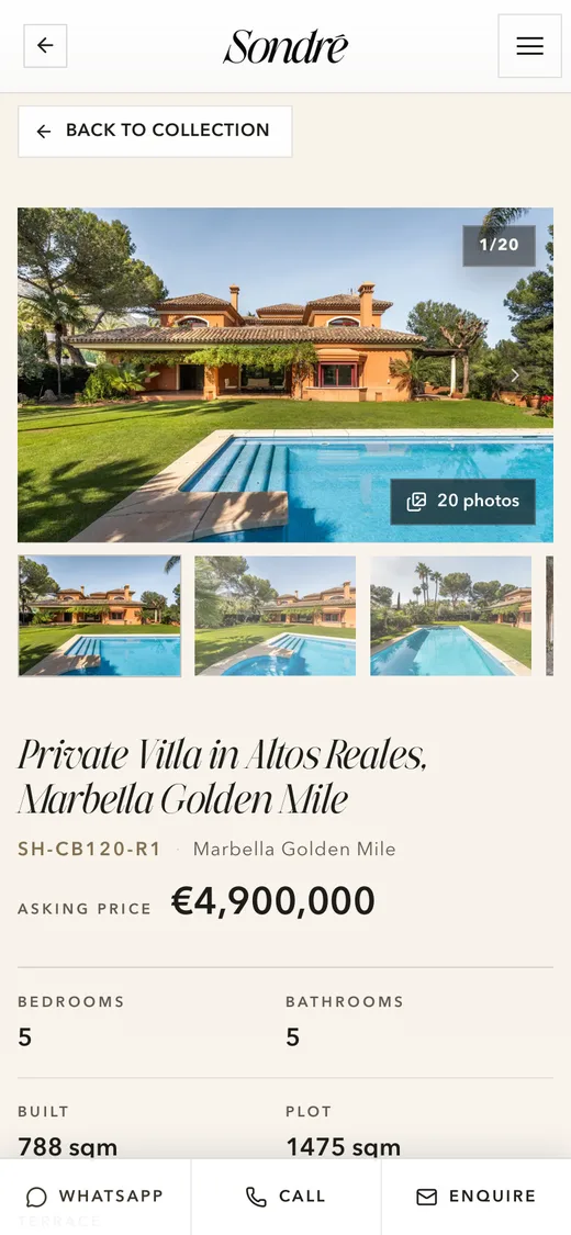 A villa for sale on a phone: its photographs, its name and twenty photos to swipe through